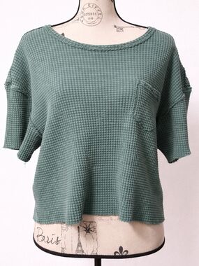 Pilcro Sage Green Waffle Knit Crop Top